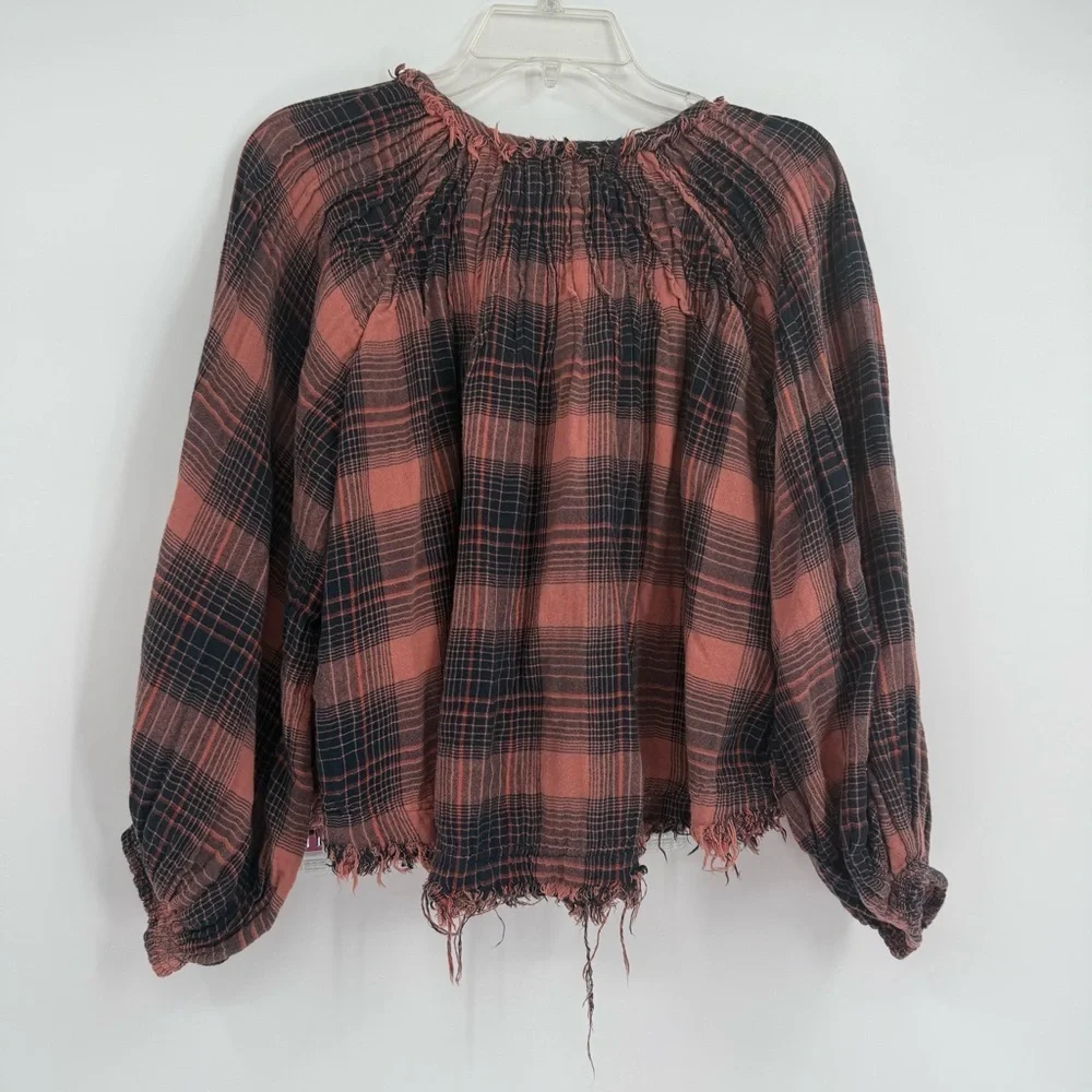 We The Free People Cloud Breaker Top brown-black size XS Raw Hem Balloon Sleeve